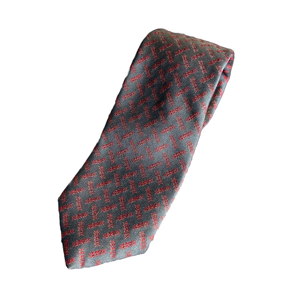 Vintage Hampton Hall Ltd New York Xerox advert Polyester Necktie - Dark Navy/Red